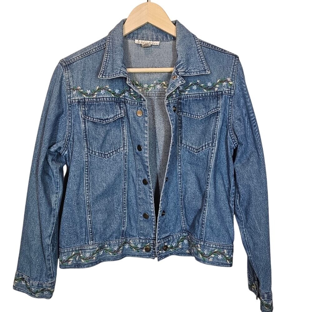 Karavan Denim Floral Embroidered Short Casual Blue Denim‎ Jacket Small - Picture 2 of 11